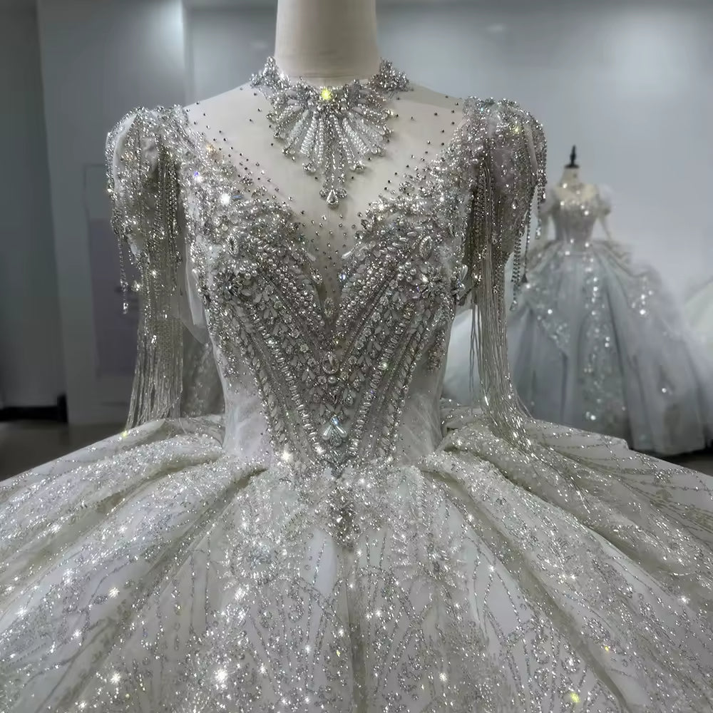 TW104 Bridal Wedding Dress Short Sleeve Sweetheart Wedding Dress Lace Up Back Ball Gown Embroidery Beading Bridal Dress