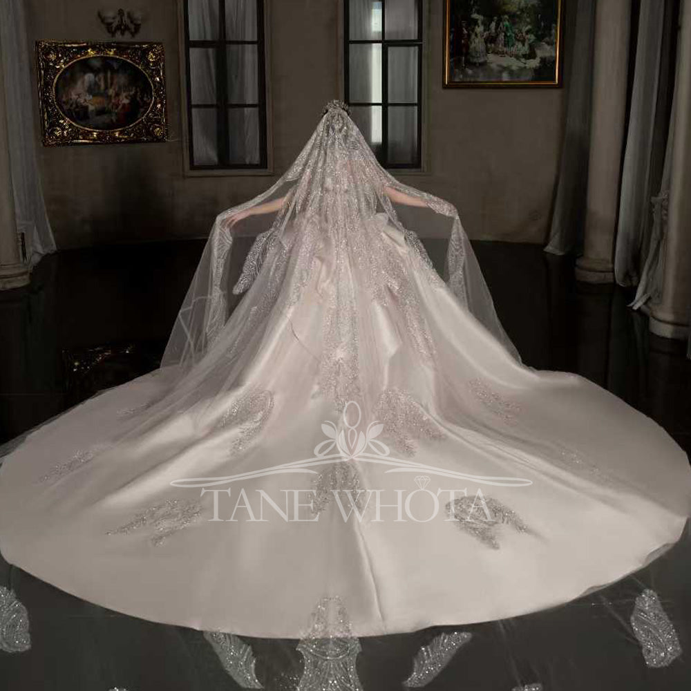 TW549 Luxury Rose Pink Sequined Ball Gown Wedding Dress For Bride With Sweetheart Detachable Sleeve Beading Customized