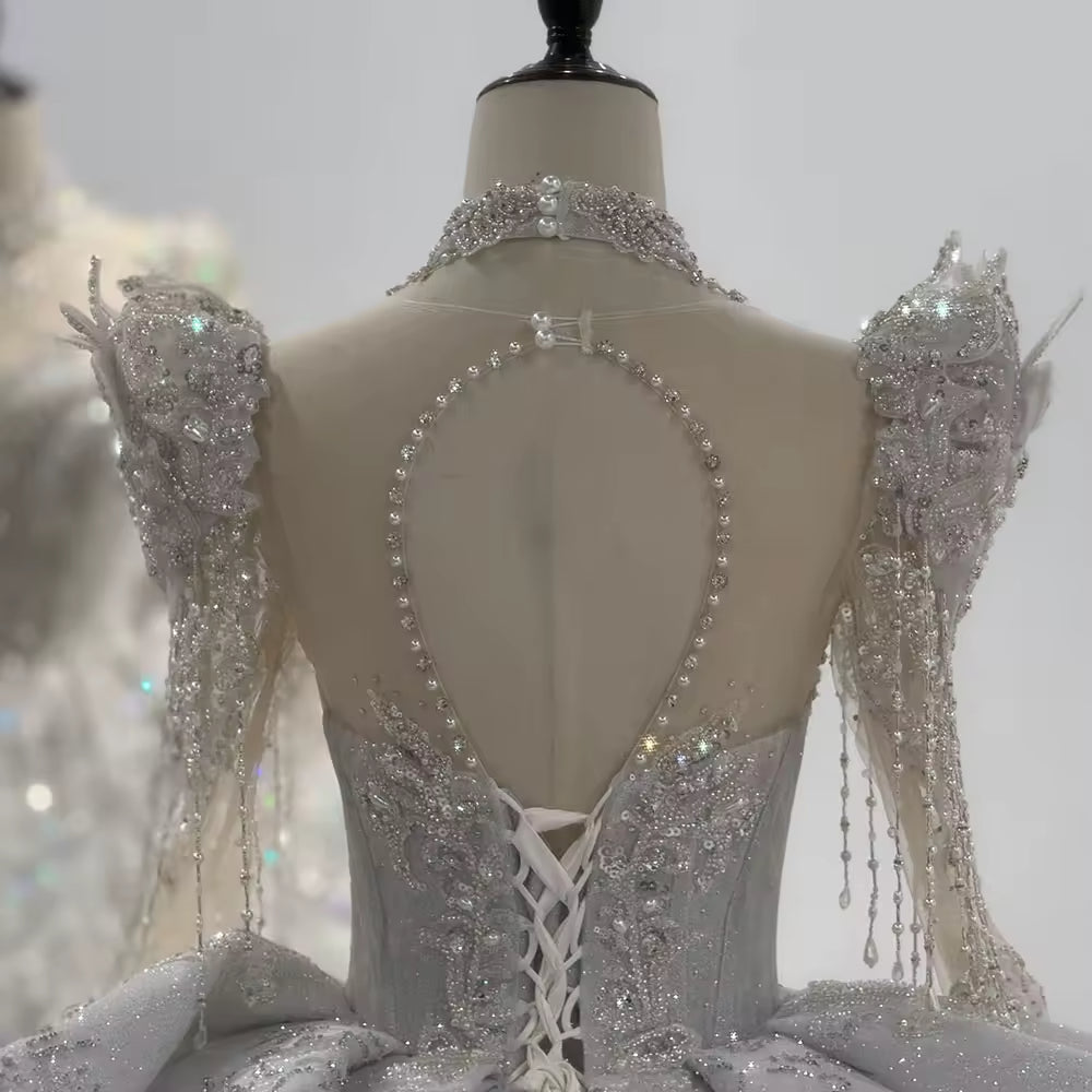 TW135 Vestido De Noiva Casamento Sweetheart Long Sleeve Wedding Dress Keyhole Back Beading Crystal Embroidery Ball Gown Bridal Dress
