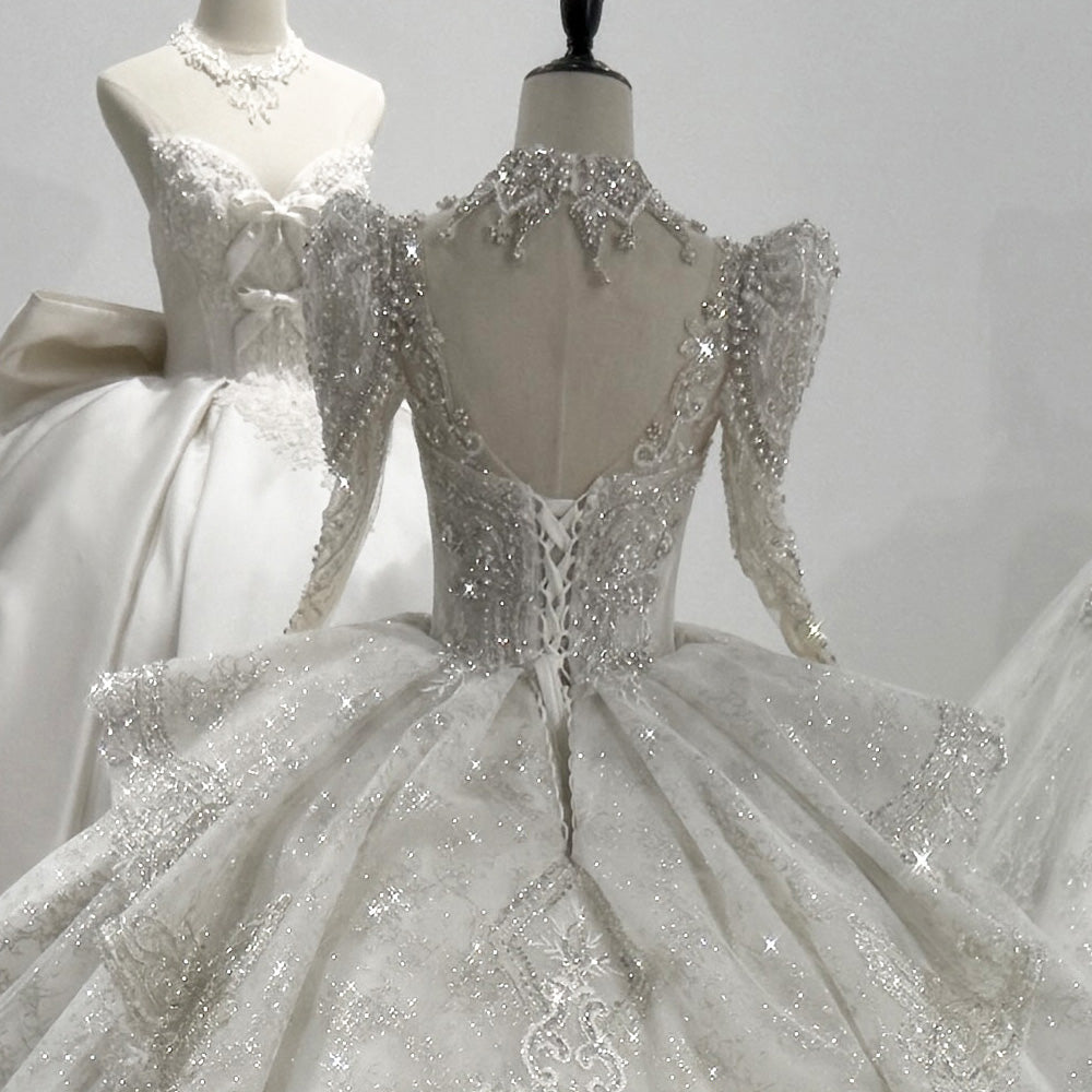 TW130 Robe De Mariée Femme Long Sleeve Wedding Dress Lace Up Back Ball Gown Embroidery Sequined Beading Crystal Bridal Dress