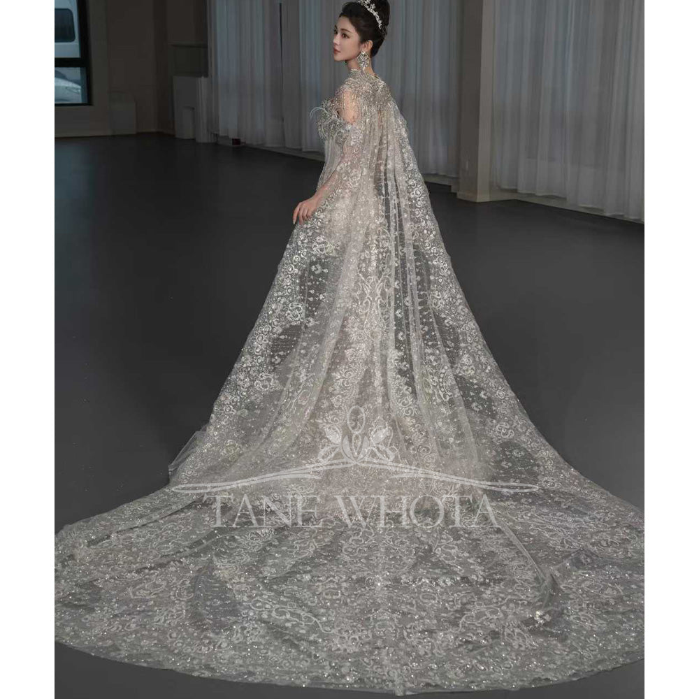 TW668 Customizable Halter Off-Shoulder Sequined Beaded Crystal Sheath Wedding Dress Luxury Bridal Gown