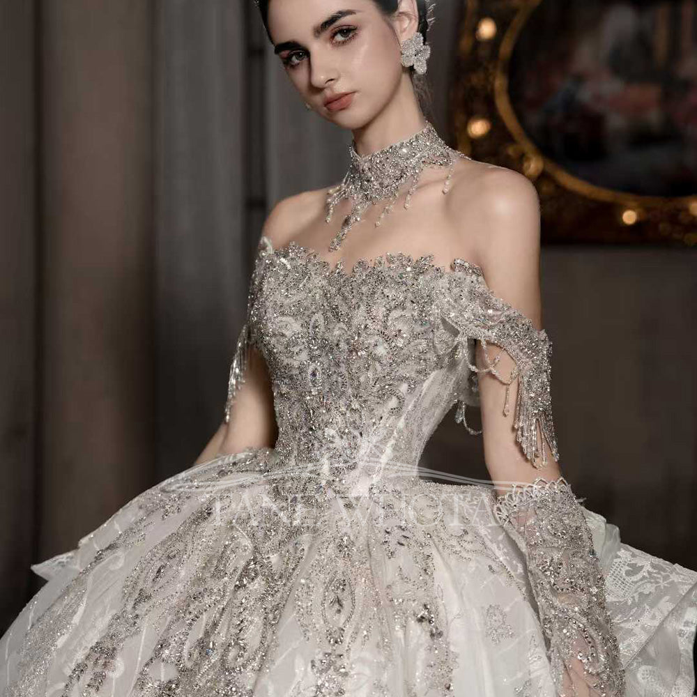 TW548 Luxury Off-Shoulder Beaded Sequined Ball Gown Wedding Dress Sweetheart Customized Bridal Gown For Brides