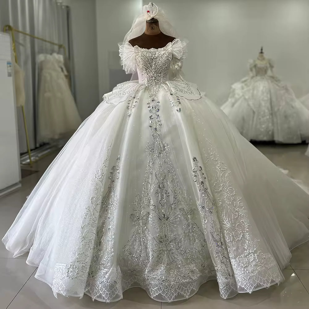 TW144 Robes Mariage Off Shoulder Wedding Dress Lace Up Back Beading Crystal Embroidery Ball Gown Bridal Dress