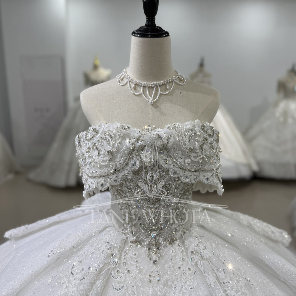 TW520 2025 Sequined Beaded Crystal Sweetheart Weddings Dress With Detachable Sleeve Lace Up Back Ball Gown Customizable Design