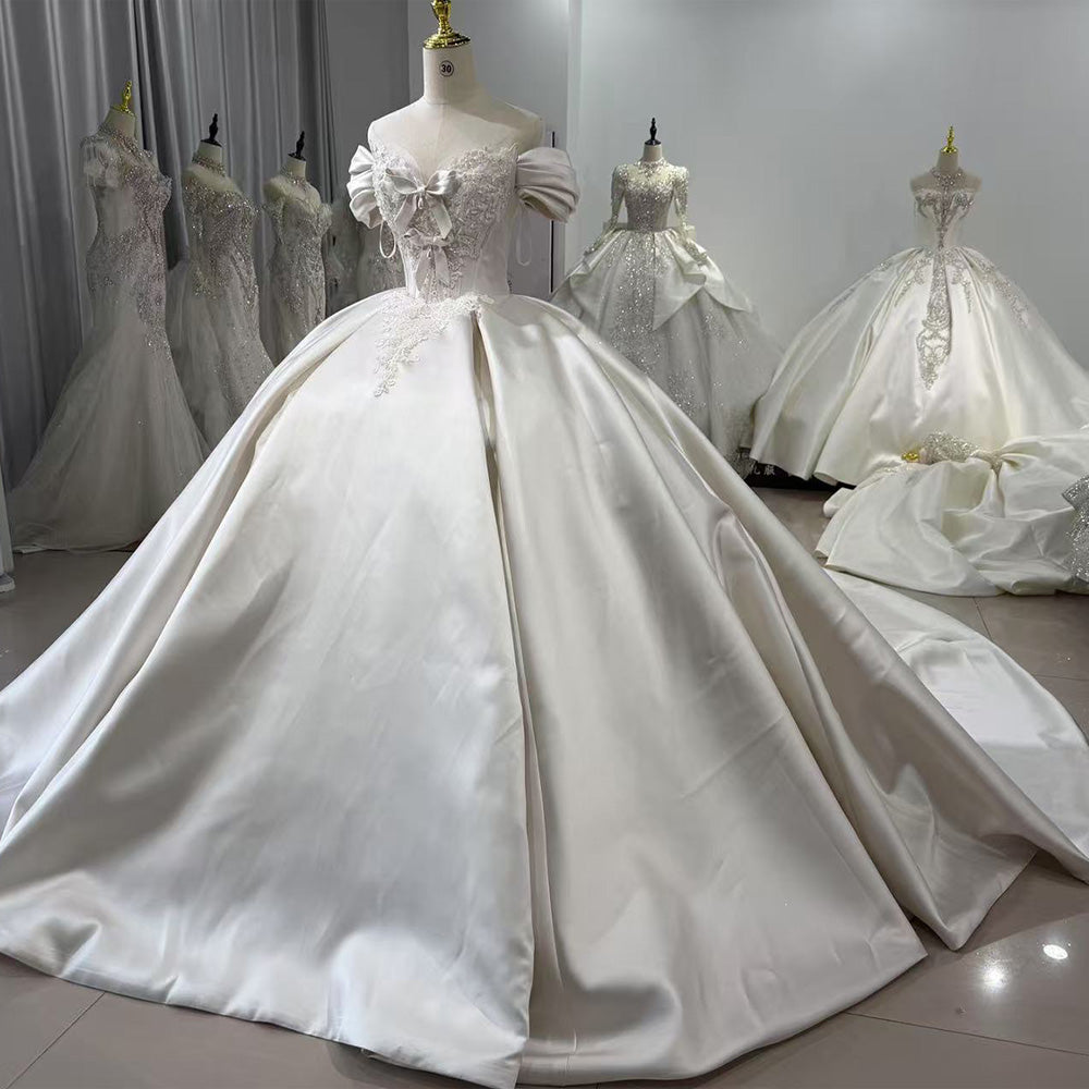 TW011 Robe Mariage Femme 3 Wear Bow Sweetheart Back Lace Up Ball Gown Satin Wedding Dress With Lace Jacket