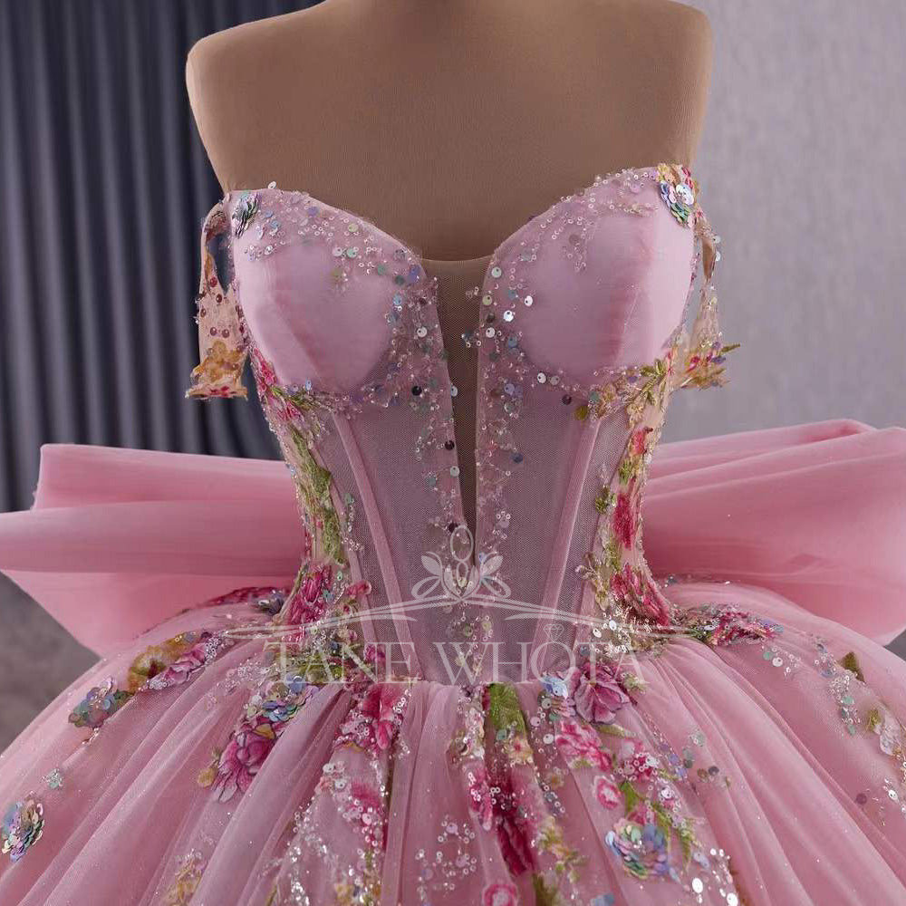 TW415 Sweet 15 Dress Quinceanera Dress Pink Off The Shoulder Ball Gown Lace Princess Vestidos XV Quinceañera