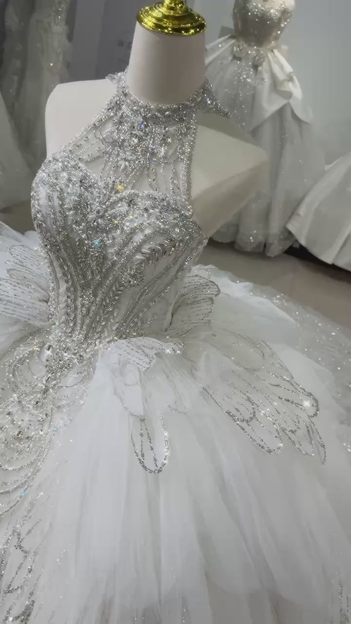TW029 2 Wear Vestido Blanco Boda Civil Wedding Gown Dress Halter Keyhole Back Shiny Bride Wedding Dresses