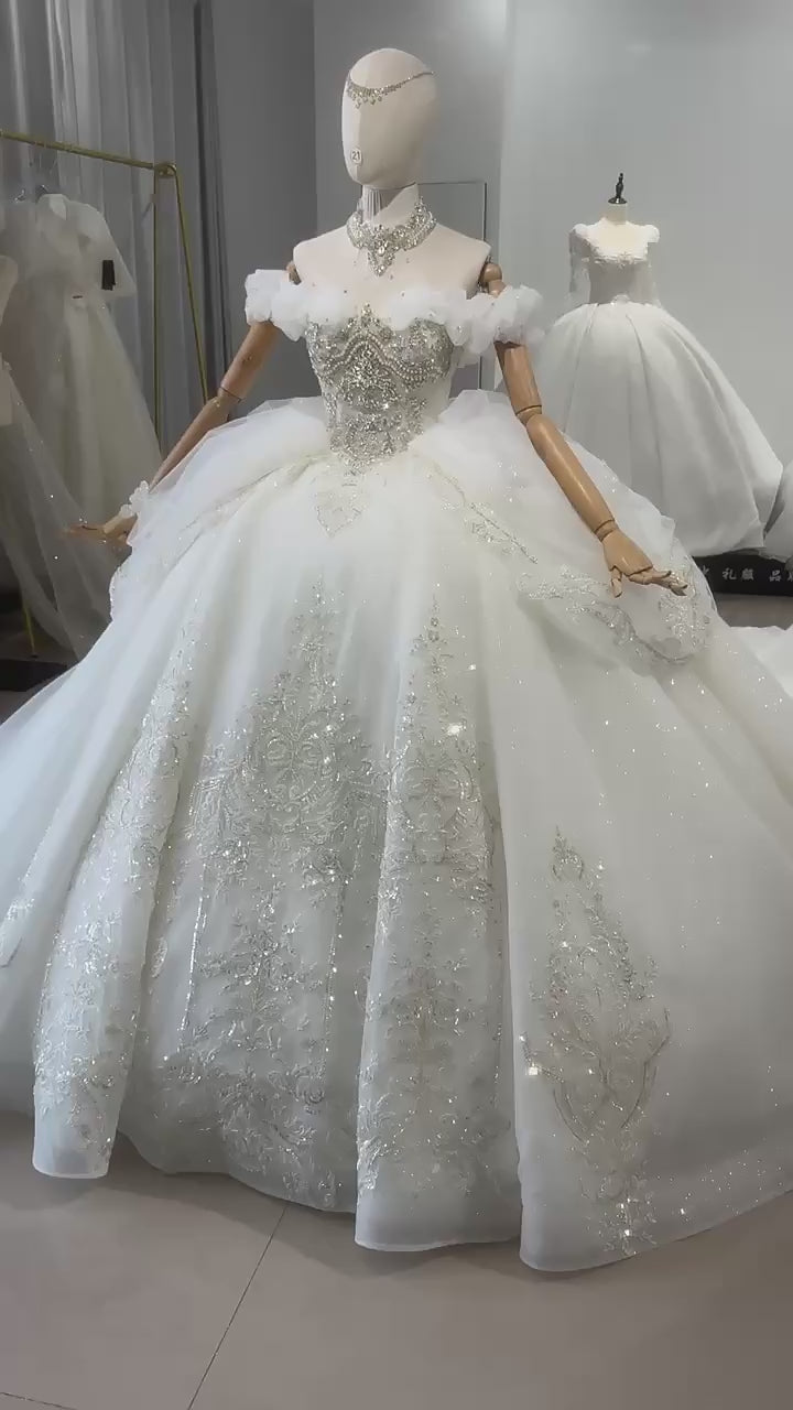 TW163 Abito Da Sposa 2025 Off Shoulder Sweetheart Lace Up Back Bow Wedding Dress Beading Sequined Star Crystal Ball Gown Bridal Dress