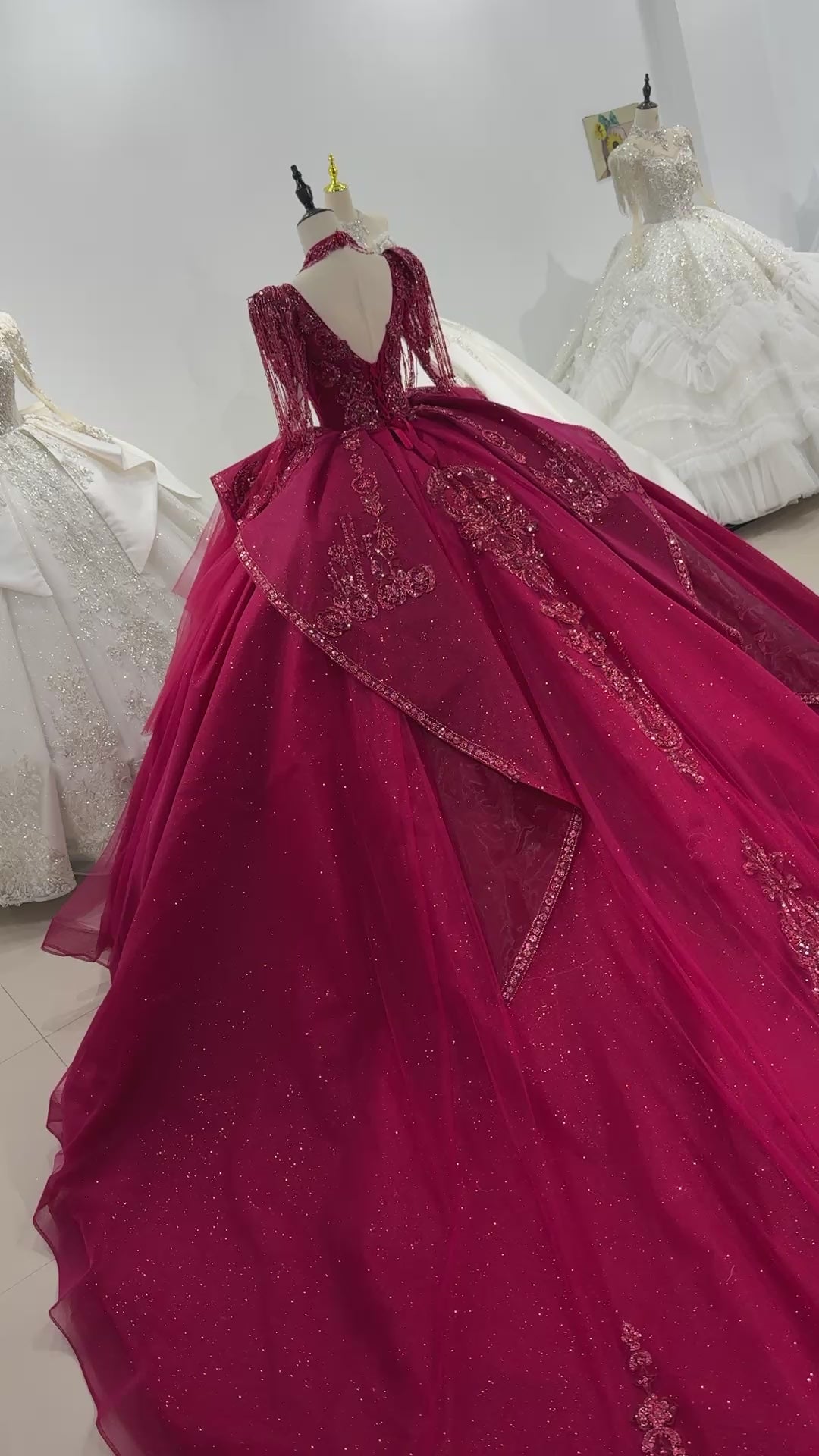 TW014 Lace Long Sleeve Square Callar Evening Dress Crystal Beaded Lace Up Back Red Long Dresses For Special Occasions
