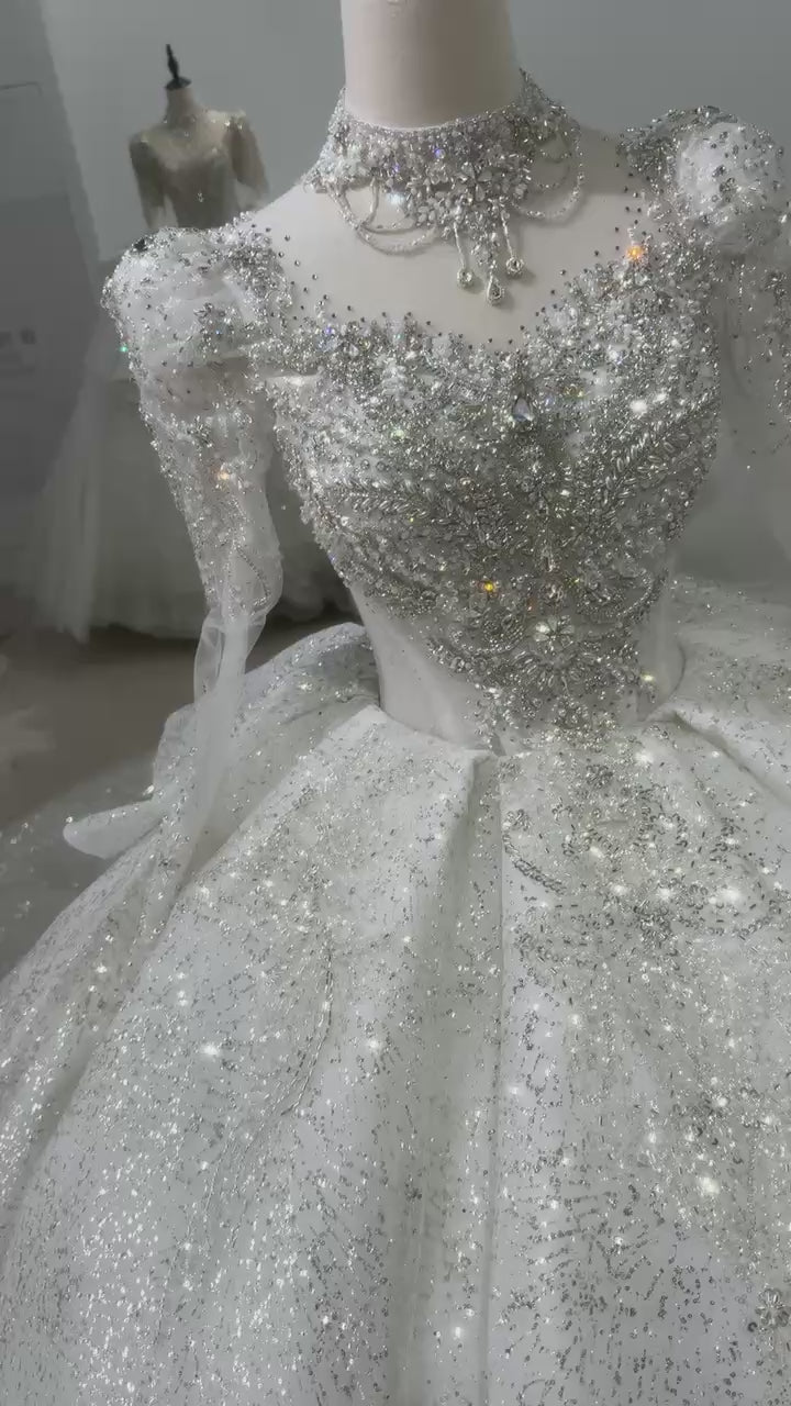 TW329 Brautkleid 2025 Sweetheart Long Sleeve Lace Up Keyhole Back Weeding Dress Sequined Beading Embroidery Bridal Dress Customized