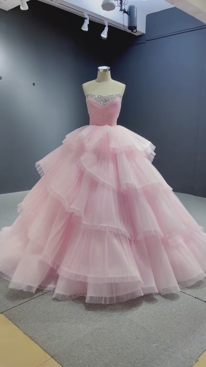 TW450 Pink Vestido De 15 Años Quinceañera Sweetheart Ball Gown Beading Crystal Evening Gown XV Quinceanera Dresses