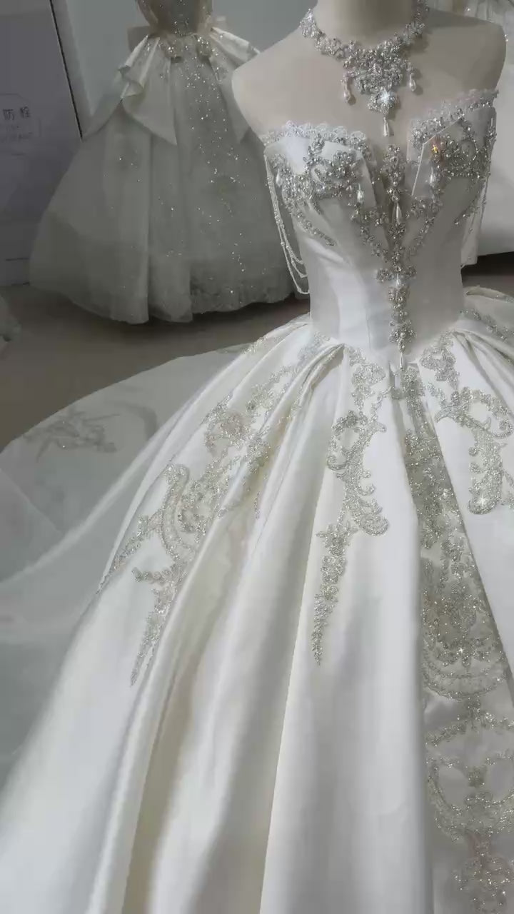 TW013 Brautkleid Sweetheart Sleeveless Lace Up Back Ball Gown Wedding Dress Customized Satin Bride Dress