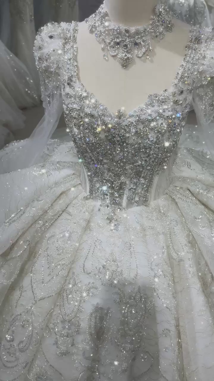 TW145 Abiti Da Sposa 2025 Sweetheart Long Sleeve Wedding Dress Lace Up Back Beading Crystal Sequined Embroidery Ball Gown Bridal Dress