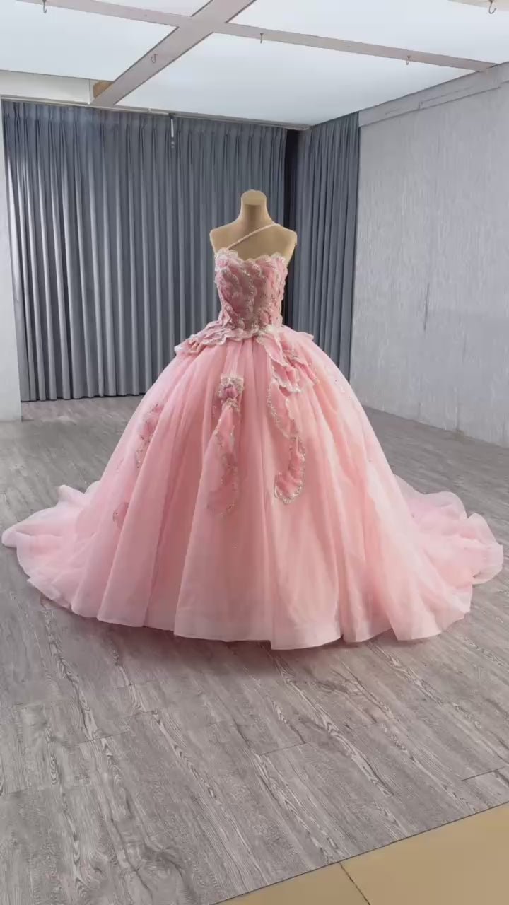 TW572 Vestidis Customizable Pink Prom Dress Quinceañera One-Shoulder Lace-Up Back Sequined Tiered Design For Women