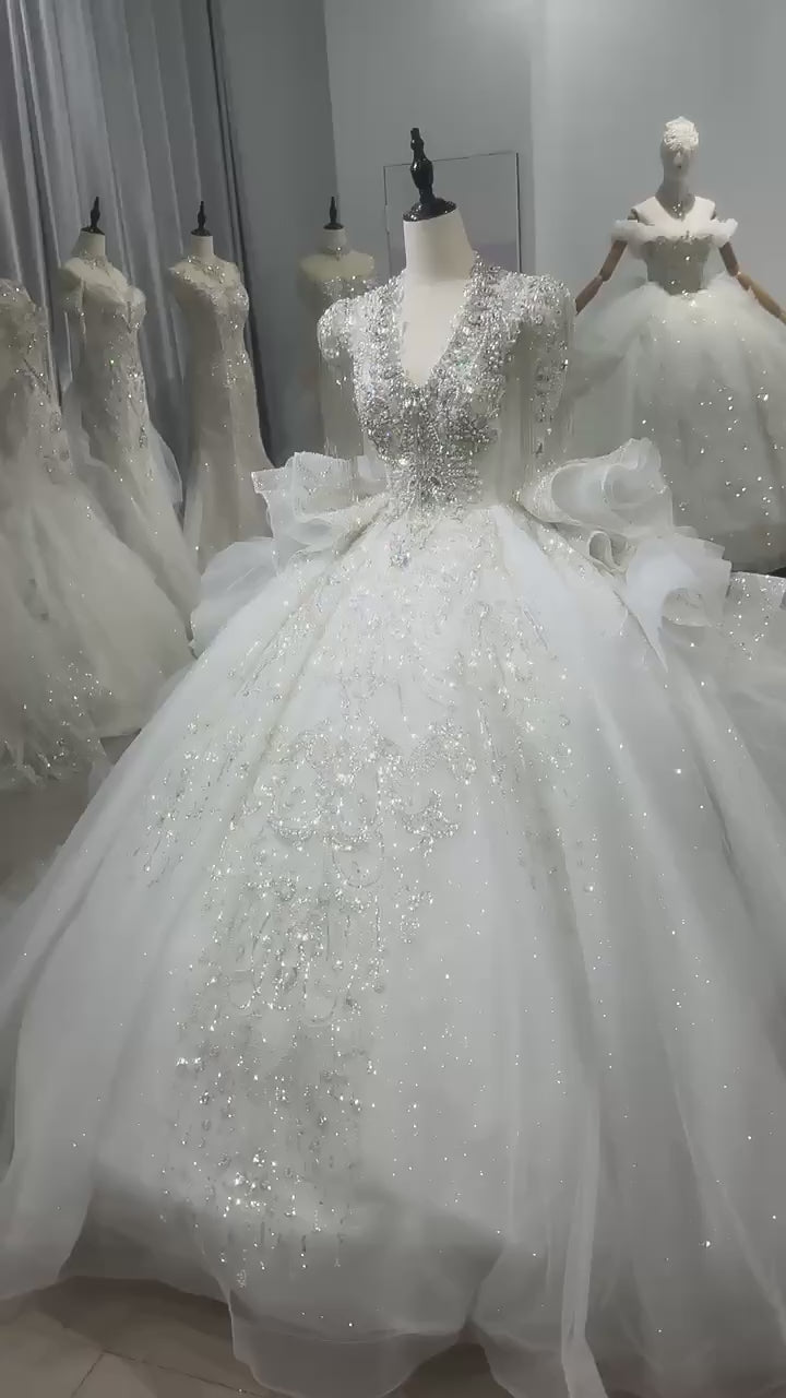 TW159 Vestidos De Noivas Tassel Short Sleeve Scalloped Wedding Dress Lace Up Keyhole Back Beading Embroidery Ball Gown Bridal Dress