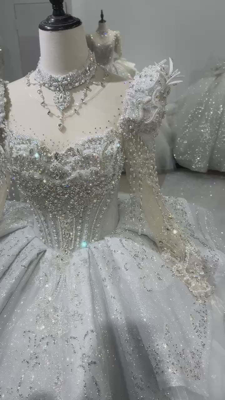 TW135 Vestido De Noiva Casamento Sweetheart Long Sleeve Wedding Dress Keyhole Back Beading Crystal Embroidery Ball Gown Bridal Dress