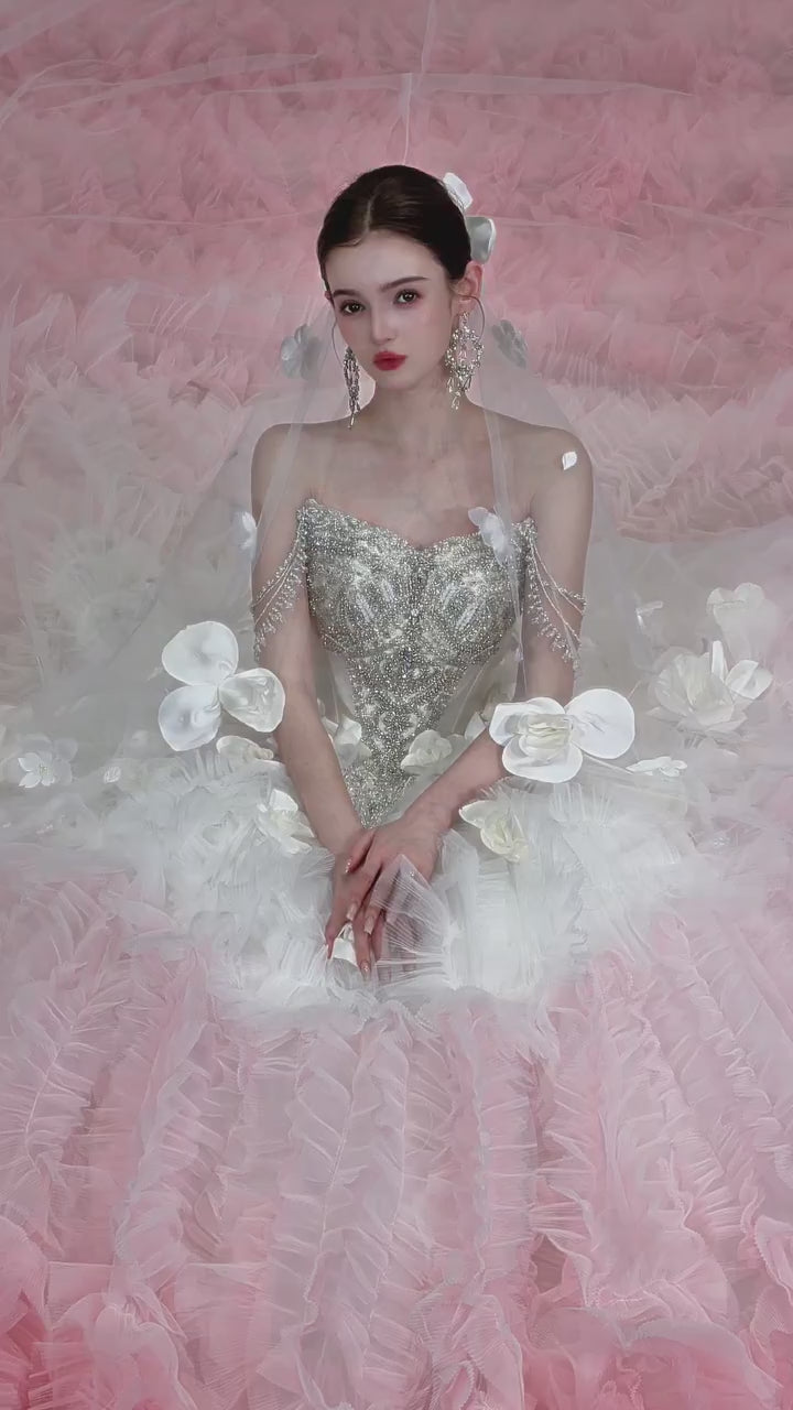 Pink crystal evening quinceanera dress