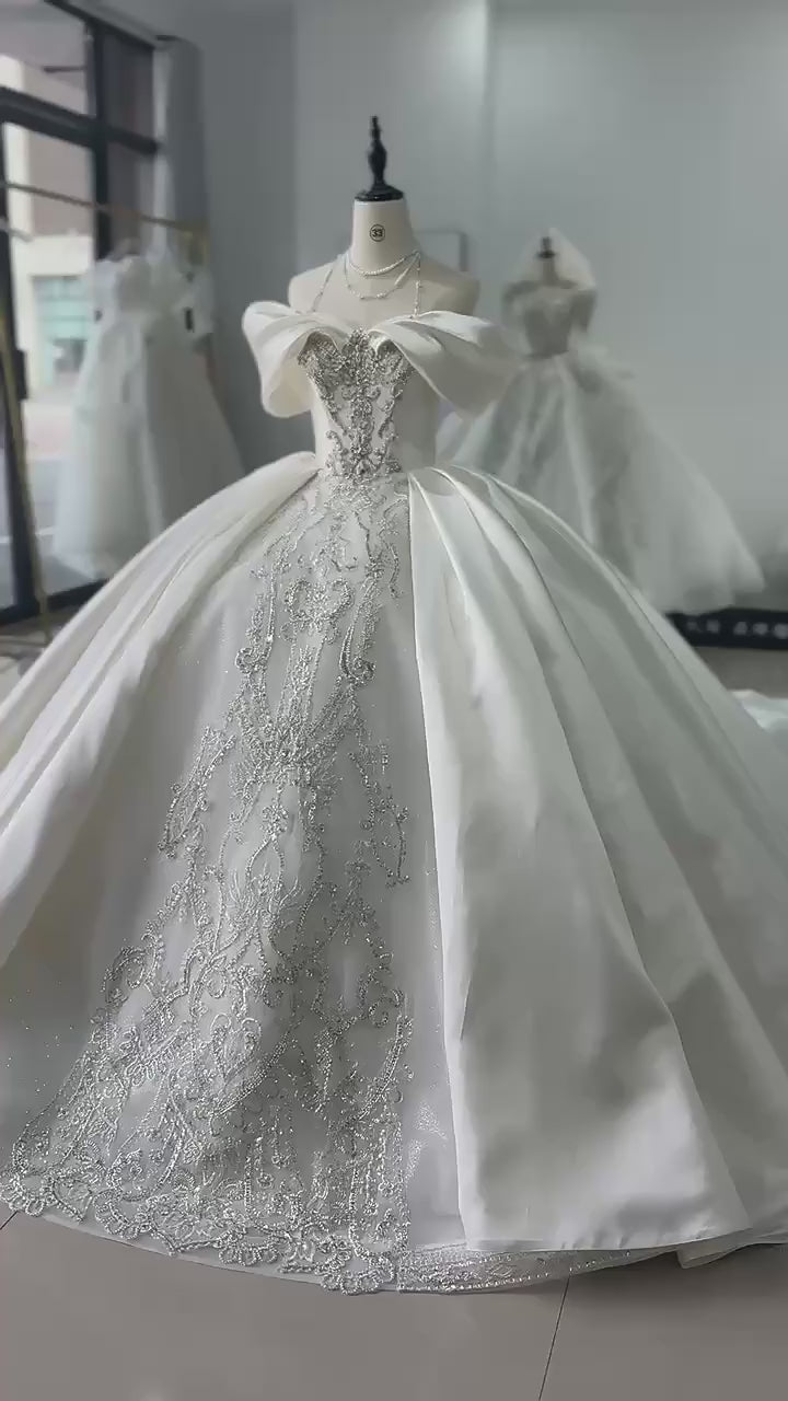 TW139 2025 Off Shoulder Sleeveless Lace Up Back Ball Gown Wedding Dress Beading Embroidery Customized Bridal Dressl