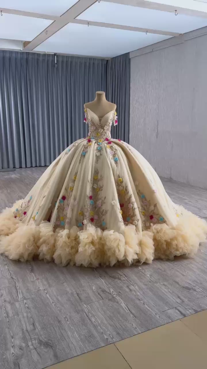 TW417 Vestido De 15 Quinceañera Sweetheart Off The Shoulder Lace Up Back Appliques Lace Flower XV Quinceanera Dress