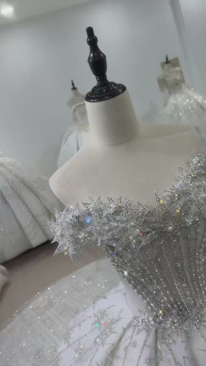 TW404 Silver Vestido De novias Princesa Crystal Sequined Wedding Dress Luxury Bling Plus Size Wedding Dress