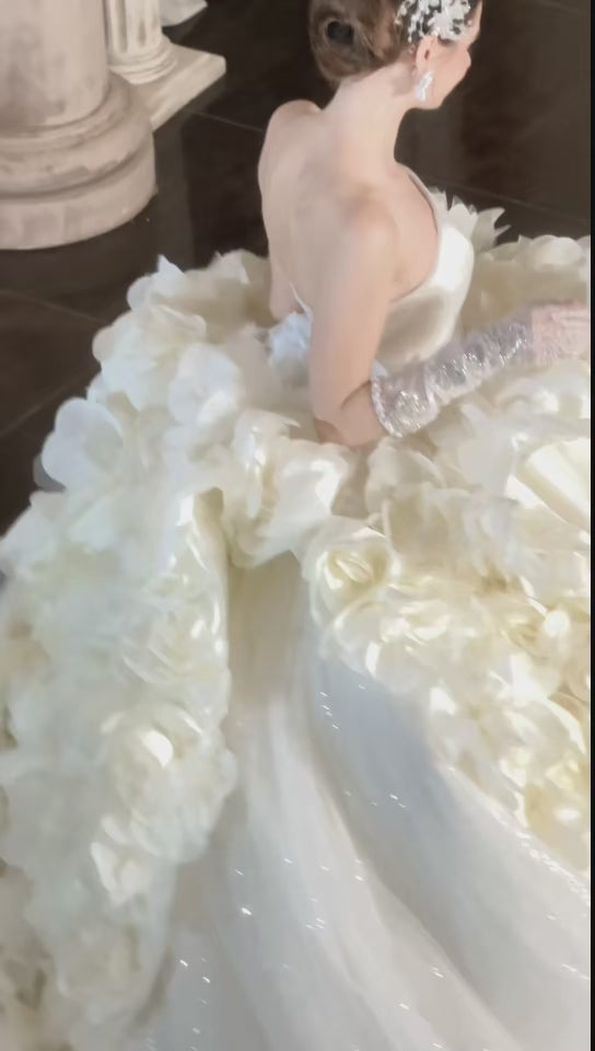 TW547 Luxury Strapless Wedding Dress 3D Flower Ball Gown Customized Civil Ceremony Bridal Gown Elegant White Wedding Dress