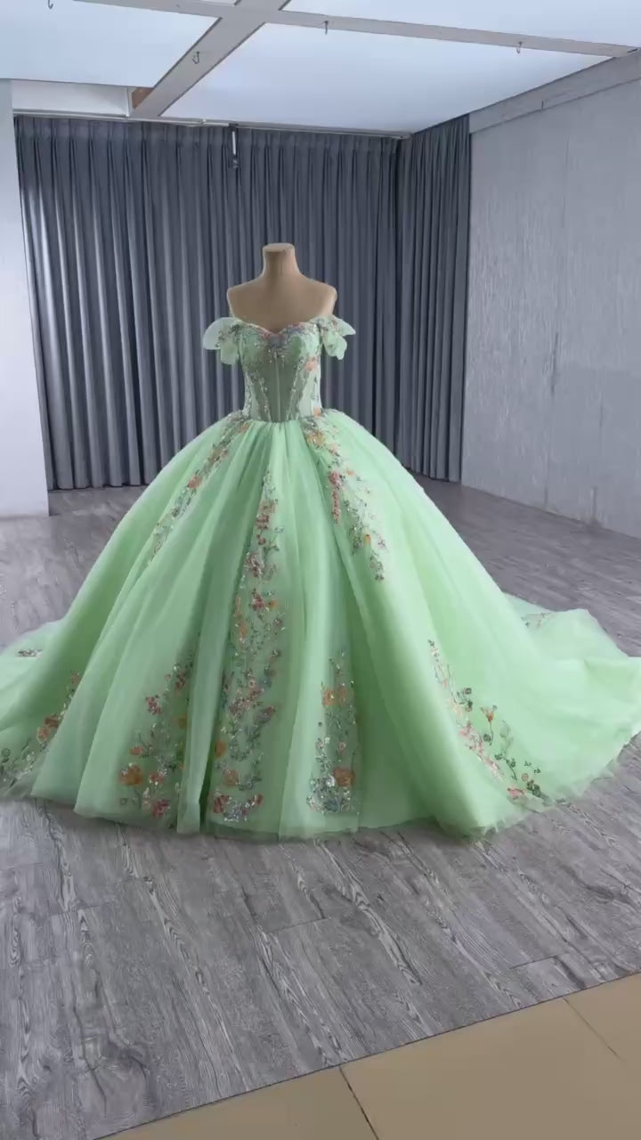 TW449 Green Vestidos De 15 Años Quinceañeras 2025 Sweetheart Off The Shoulder Appliques Lace Ball Gown XV Quinceanera Dress