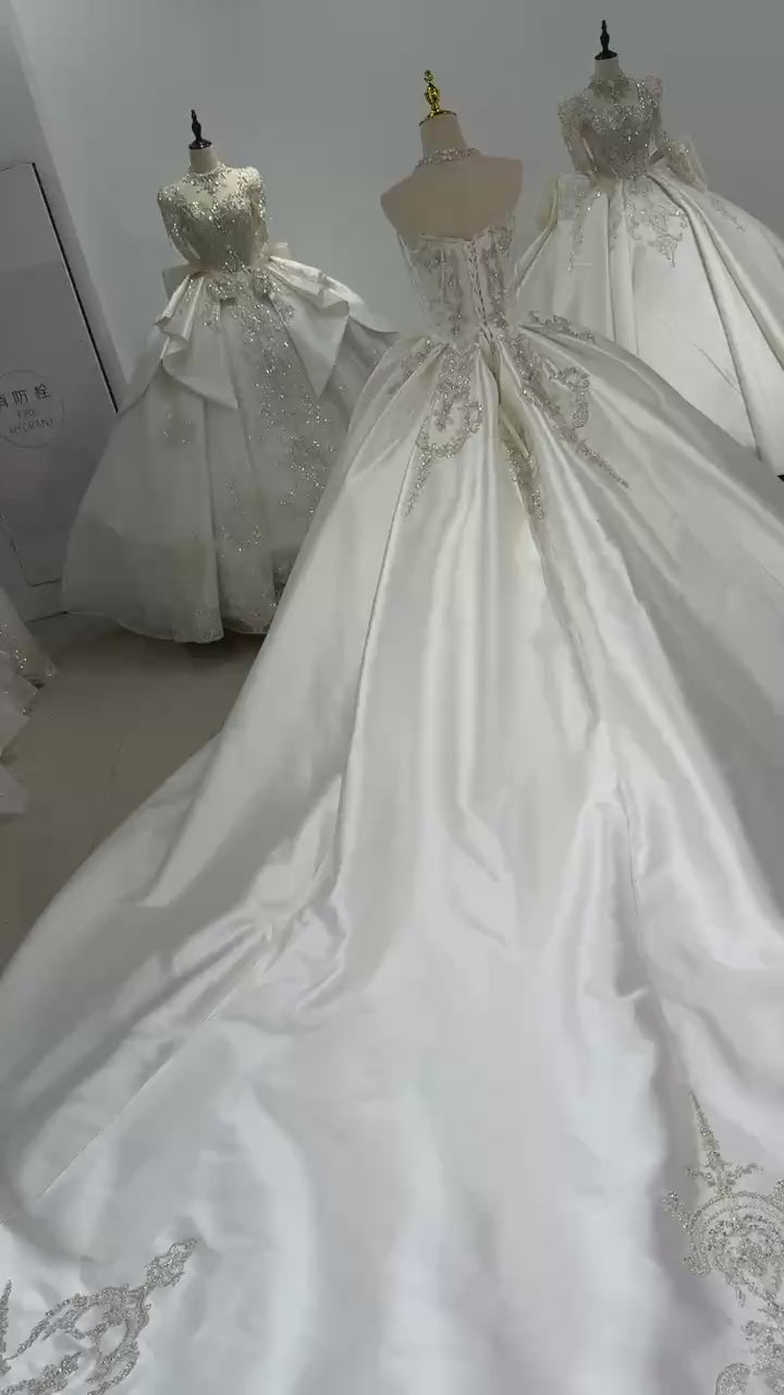 TW013 Brautkleid Sweetheart Sleeveless Lace Up Back Ball Gown Wedding Dress Customized Satin Bride Dress