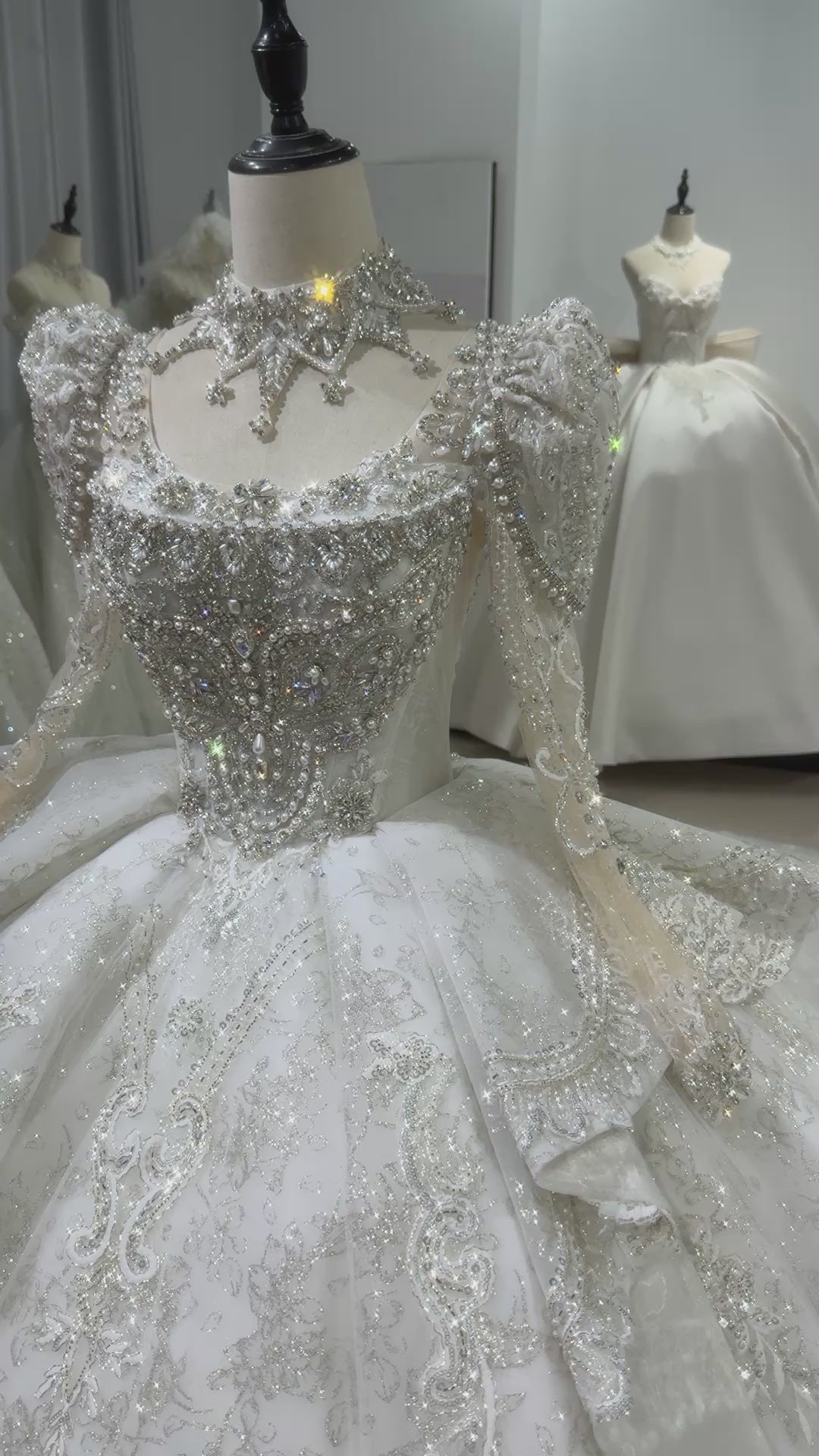 TW130 Robe De Mariée Femme Long Sleeve Wedding Dress Lace Up Back Ball Gown Embroidery Sequined Beading Crystal Bridal Dress