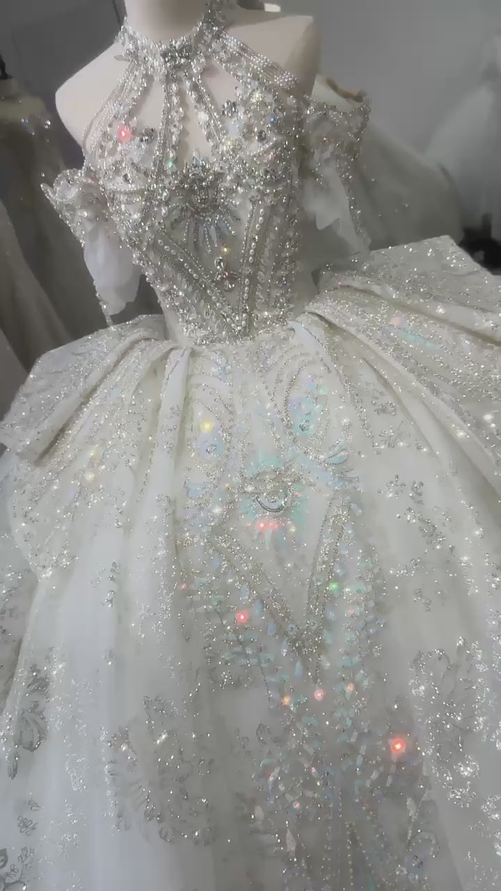 TW154 Suknia Slubna 2025 Halter Wedding Dress Lace Up Keyhole Back Beading Crystal Embroidery Luxury Ball Gown Customized Bridal Dress