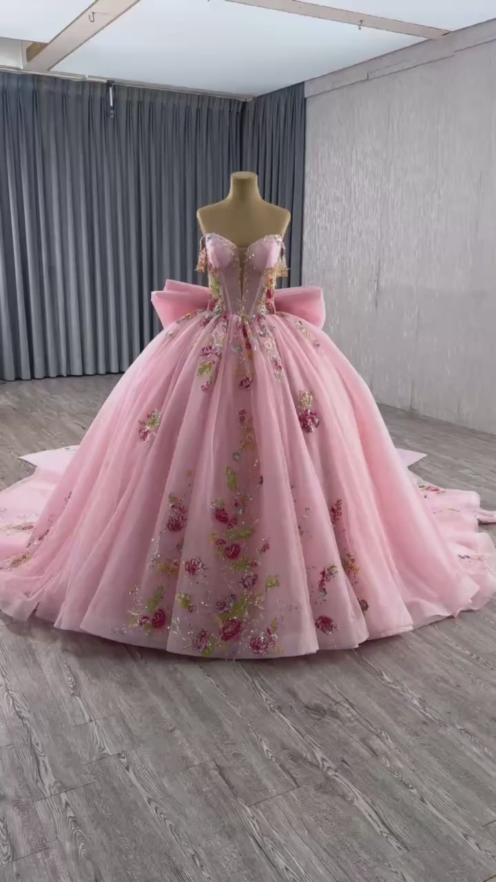 TW415 Sweet 15 Dress Quinceanera Dress Pink Off The Shoulder Ball Gown Lace Princess Vestidos XV Quinceañera