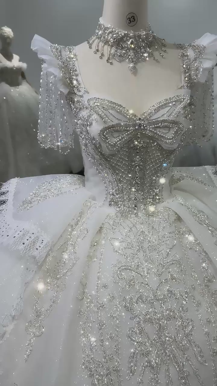 TW162 Robe Mariage 2025 Half Sleeve Sweetheart Lace Up Back Wedding Dress Bow Beading Sequined Star Crystal Ball Gown Bridal Dress