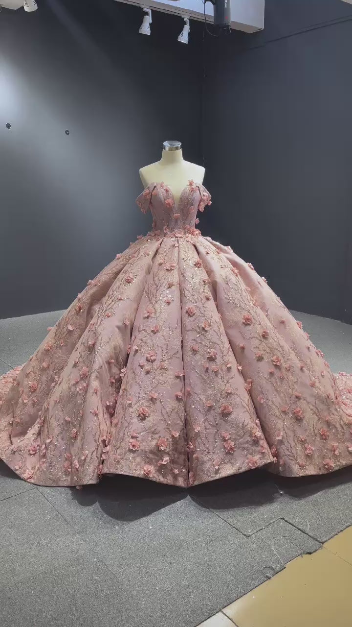 TW490 15 Quinceanera Pink Ball Gown Off-Shoulder Sweetheart Lace-Up Back Embroidery Appliques Sequined Customized Dress For Girls