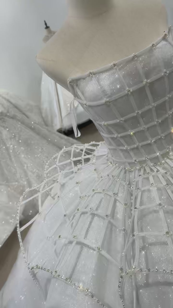 TW403 Vestido Novia Romántico Strapless Lace Up Back Ball Gown Shiny Modest Bridal Dress Korean Wedding Dress 2025