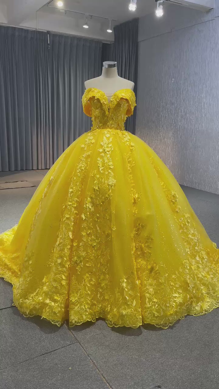 TW288 Vestido De Quinceañera 2025 Off Shoulder Sweetheart Lace Up Back Crystal Appliques Sequined Customized Yellow Long Dress