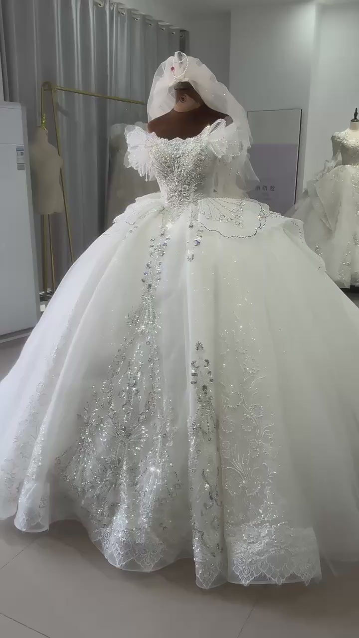 TW144 Robes Mariage Off Shoulder Wedding Dress Lace Up Back Beading Crystal Embroidery Ball Gown Bridal Dress
