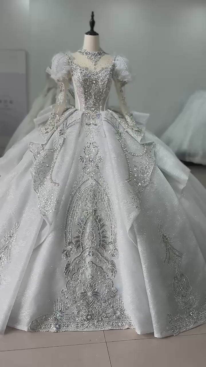 TW143 Hochzeitskleid Damen Long Sleeve Sweetheart Wedding Dress Keyhole Back Bow Beading Crystal Embroidery Ball Gown Bridal Dress