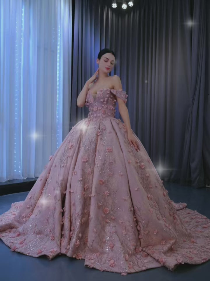 TW490 15 Quinceanera Pink Ball Gown Off-Shoulder Sweetheart Lace-Up Back Embroidery Appliques Sequined Customized Dress For Girls