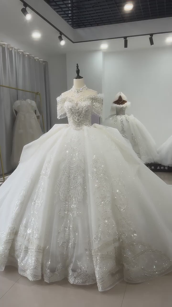 TW173 Vestidos Novias Boda Sweetheart Off Shoulder Lace Up Back Wedding Dress Beading Sequins Ball Gown Bridal Dress For Brides