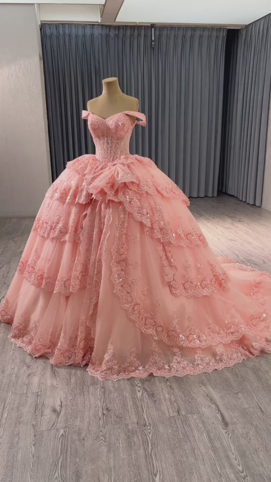 TW124 Vestidos Quinceañeras Estilo Princesa Off Shoulder Sweetheart Appliques Lace Up Back Pink Princess Quinceanera Dress 2025