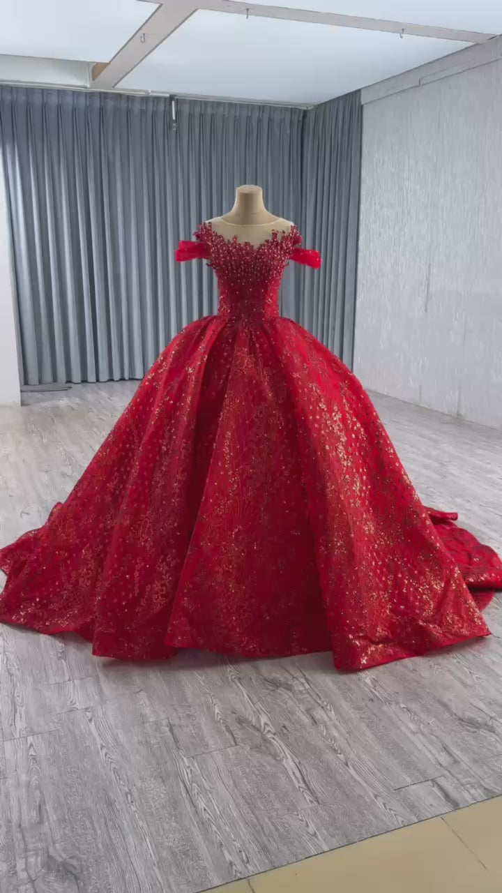 TW416 Princess Vestido 15 Años Quinceañera 2025 Red O-Neck Ball Gown Beading Crystal Pearl XV Quinceanera Dresses