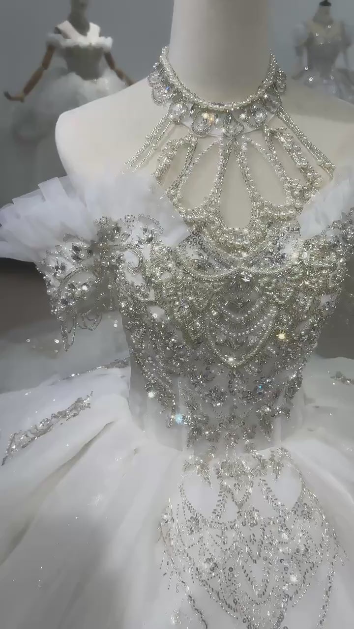 TW134 Vestido Novia 2025 Wedding Ball Gown Dress Halter Lace Up Back Beading Crystal Pearls Wedding Dress