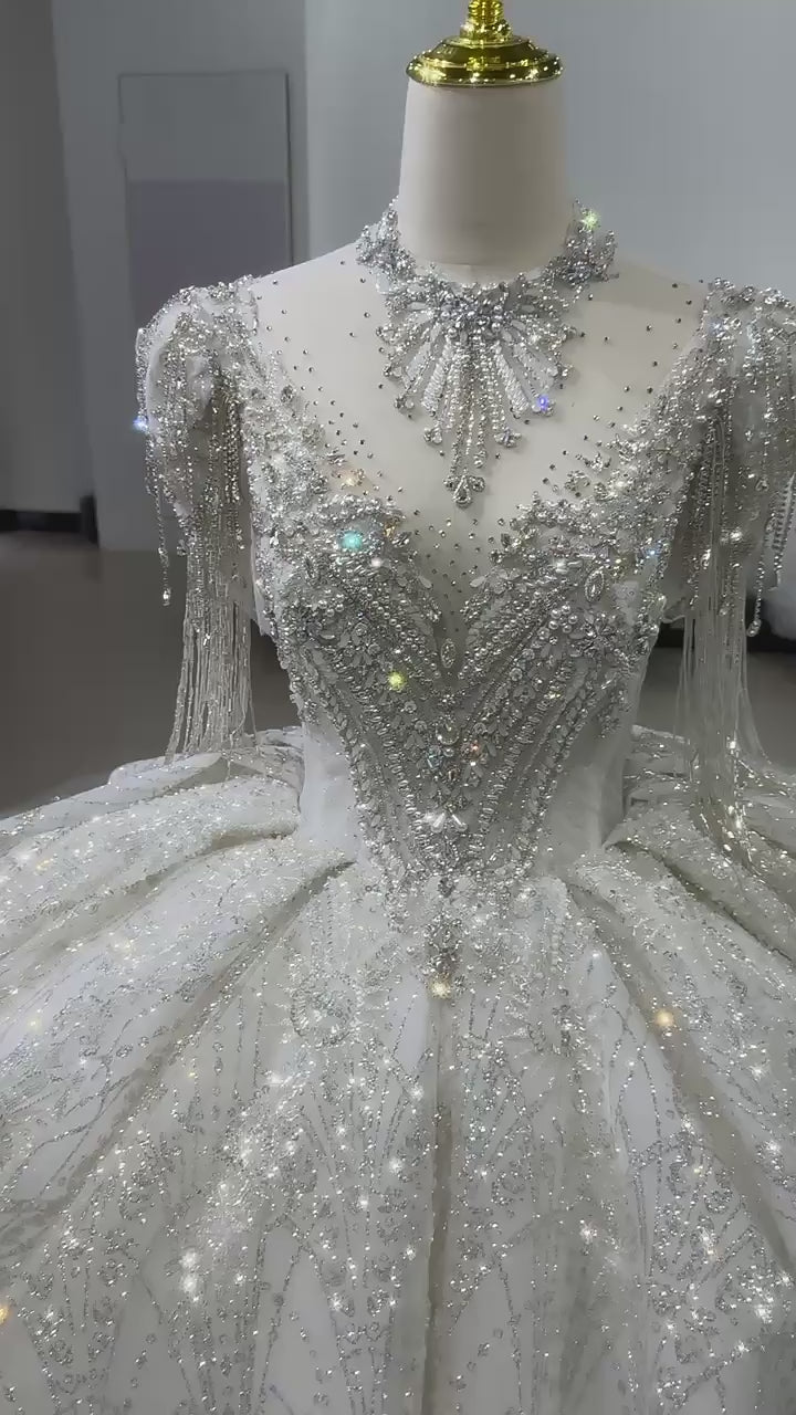 TW104 Bridal Wedding Dress Short Sleeve Sweetheart Wedding Dress Lace Up Back Ball Gown Embroidery Beading Bridal Dress