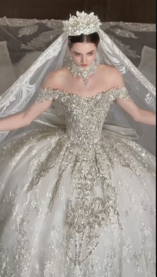TW550 Luxury Sweetheart Off-Shoulder Beading Sequined Ball Gown Wedding Dress Customized Sexy Wedding Dress For Brides