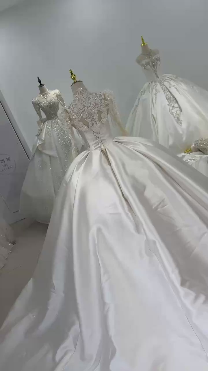 TW011 Robe Mariage Femme 3 Wear Bow Sweetheart Back Lace Up Ball Gown Satin Wedding Dress With Lace Jacket