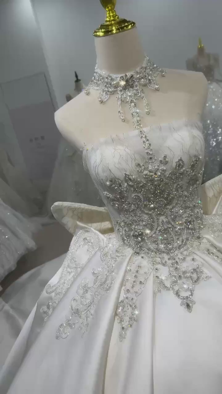 TW107 Robe De Mariage Civil Sleeveless Strapless Wedding Dress Lace Up Back Ball Gown Bow Sequined Beading Embroidery Bridal Dress