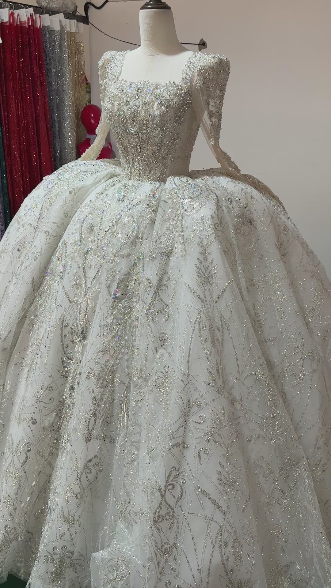 TW018 Vestido Boda Civil Dress Square Collar Long Sleeve Lace Up Back Customized Wedding Dresses