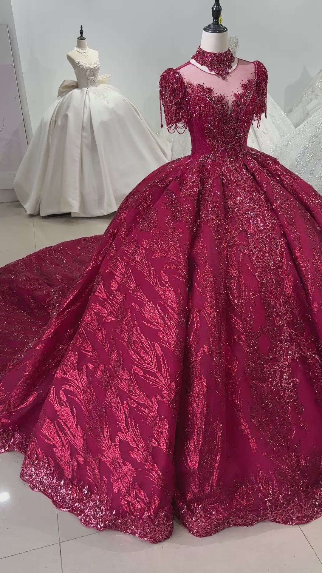 TW128 Evening Dresses Luxury 2025 Half Sleeve O-Neck Crystal Embroidery Beaded Keyhole Back Red Long Dresses For Special Occasions