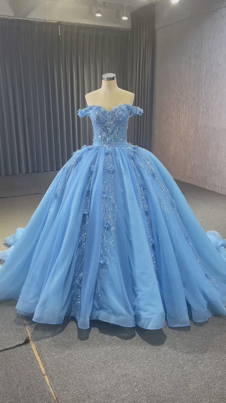 TW286 Vestido De 15 Quinceañeras Off Shoulder Sweetheart Lace Up Back Beading Sequined Customized Blue Luxury Long Dress