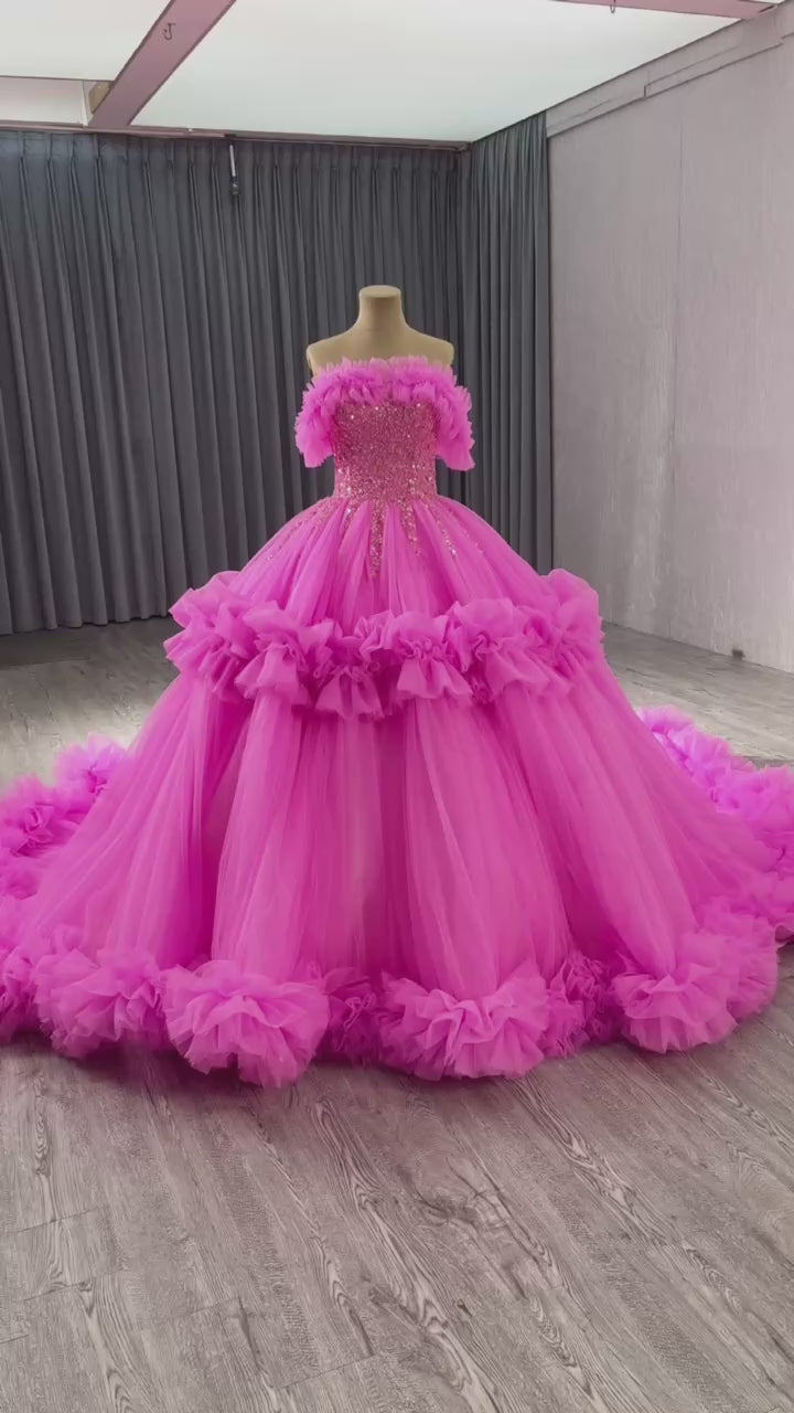 TW455 Rose Red Sequined Beading Strapless Vestido Para Quinceañera 2025 With Lace-Up Back Customized Girls Party Gown