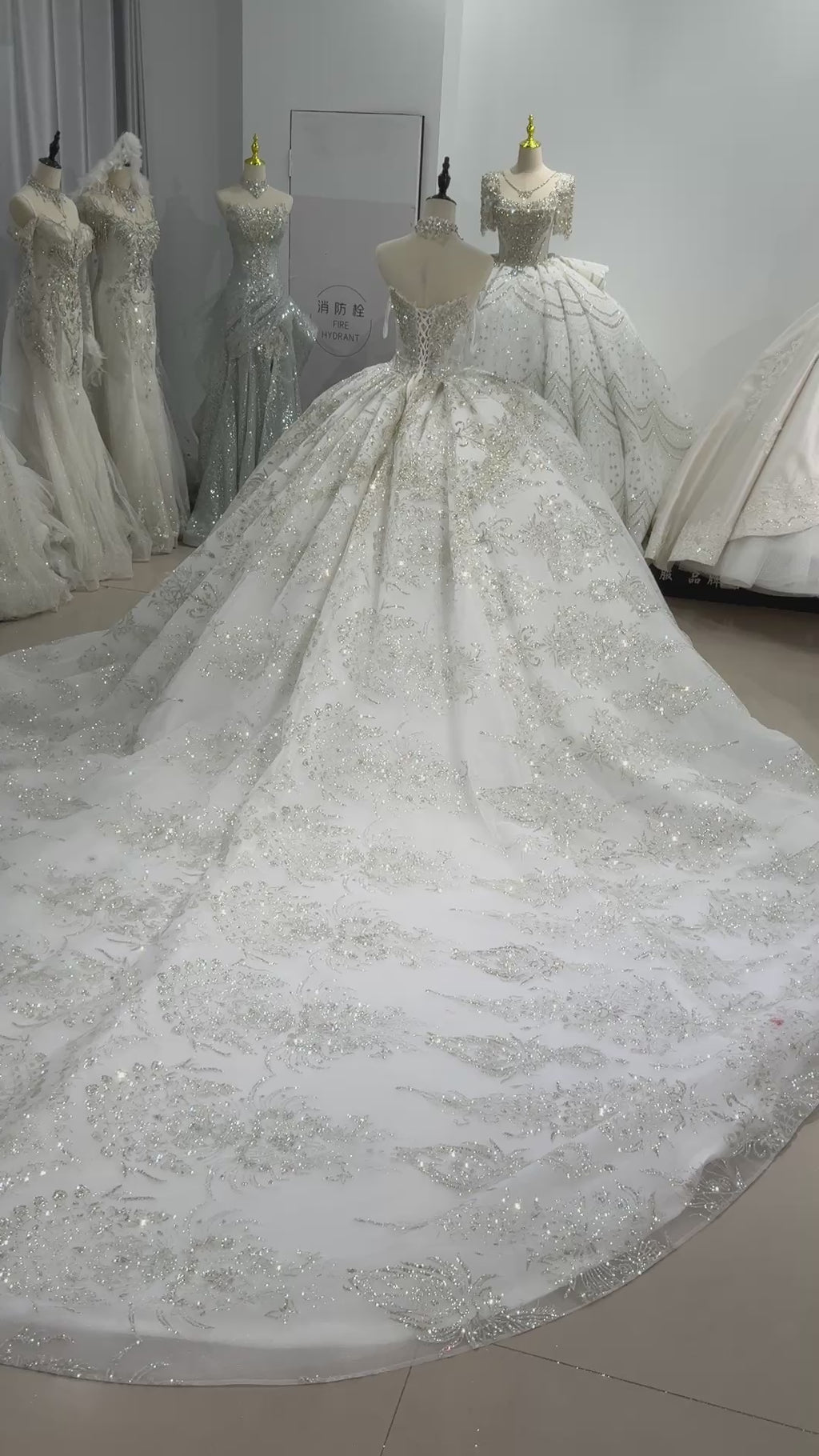 TW578 Women's Strapless Sleeveless Crystal Sequined Bridal Wedding Dress Lace-Up Back Customized Ball Gown Vestido De Noiva
